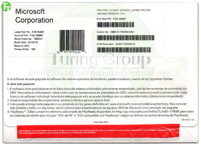Microsoft Windows 10 de Prooem Online Activering van de Pakket Multitaal 100%
