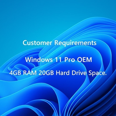 Klantvereisten Windows 11 Pro OEM 4GB RAM 20GB Hardeschijfruimte